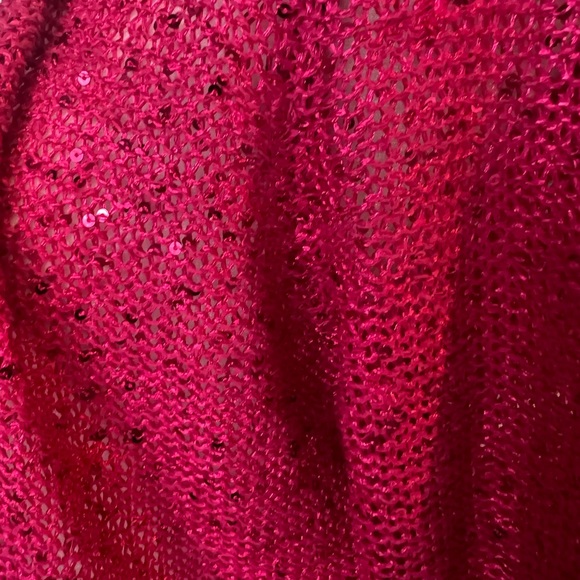 NWT Metaphor Sequined Bright Pink Fuchsia Sweater. Size Small. Open Front. - Picture 6 of 7